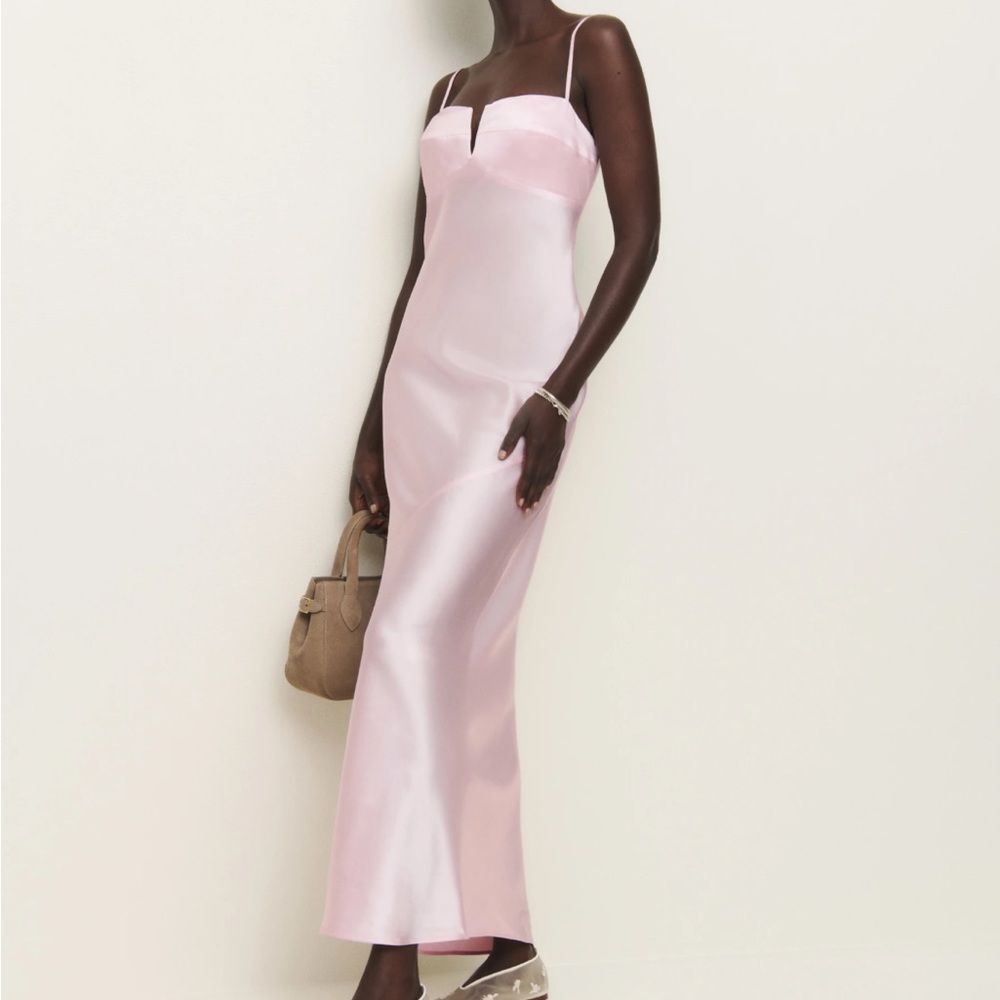 Reformation Light Pink Satin Maxi Slip Dress
